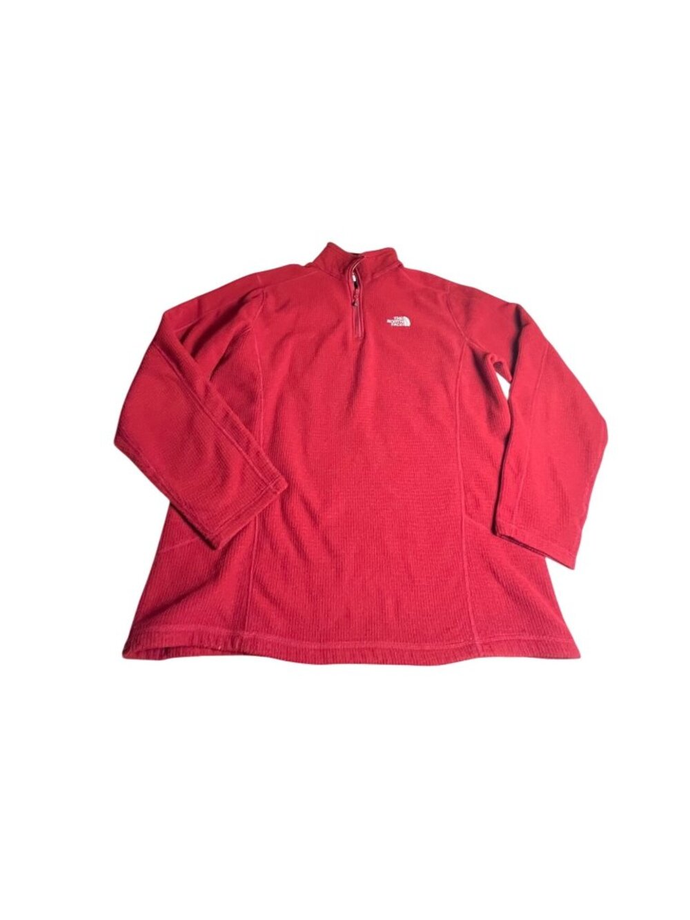 The North Face Mens Red 1/4-Zip Waffle-Knit Fleece Pullover L casual embroidered
